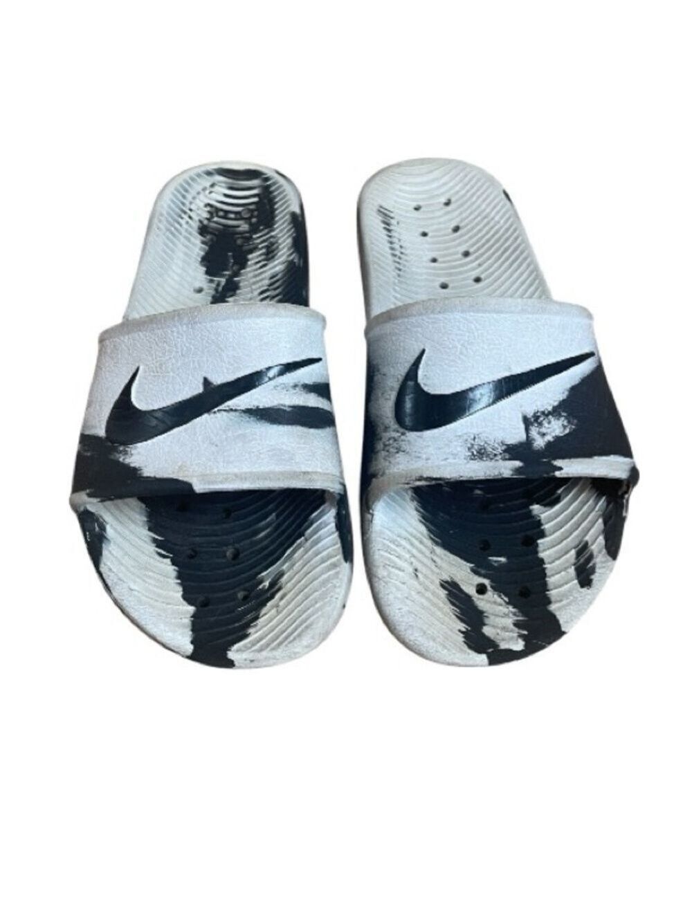 NIKE Kawa Shower Sandals slides waterproof Swoosh black white marble Sz M8/W9